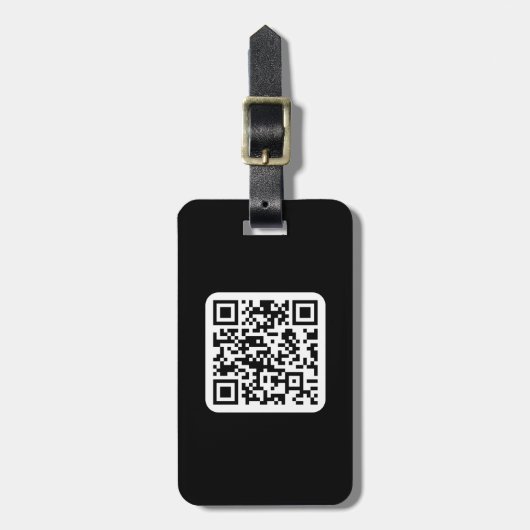 Étiquette À Bagage Code QR moderne éditable | Noir Blanc ou Toute Cou (Devant Vertical)