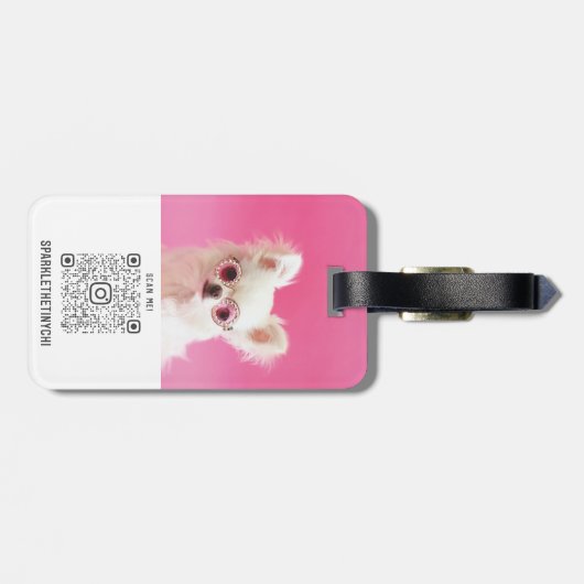 Étiquette À Bagage Code QR moderne personnalisable double photo scann (Dos horizontal)