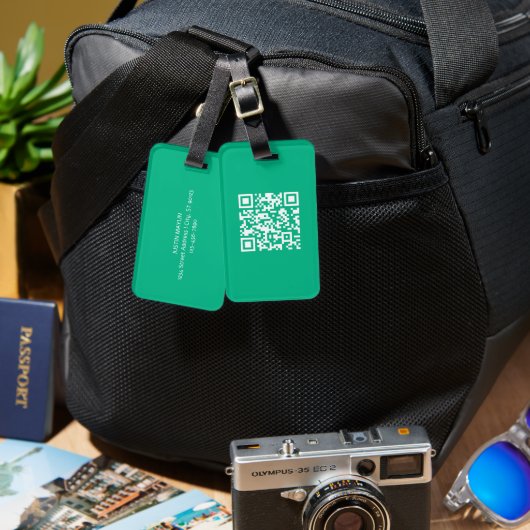 Étiquette À Bagage Code QR modifiable Générez le vôtre | Vert sarcel (Recto & Verso)