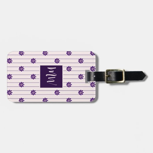 Étiquette À Bagage Code QR monogramme Fleur violette (Devant horizontal)