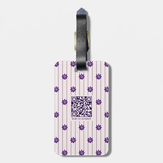 Étiquette À Bagage Code QR monogramme Fleur violette (Dos Vertical)