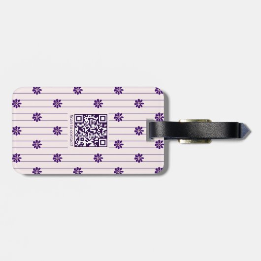 Étiquette À Bagage Code QR monogramme Fleur violette (Dos horizontal)