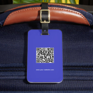 Étiquette À Bagage Code QR, Nom & Infos, Bleu & Blanc, Élégant