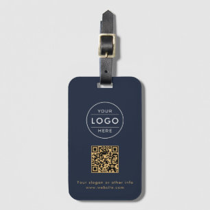 Étiquette À Bagage Code QR Or Entreprise Bleu Nuit Personnalisé