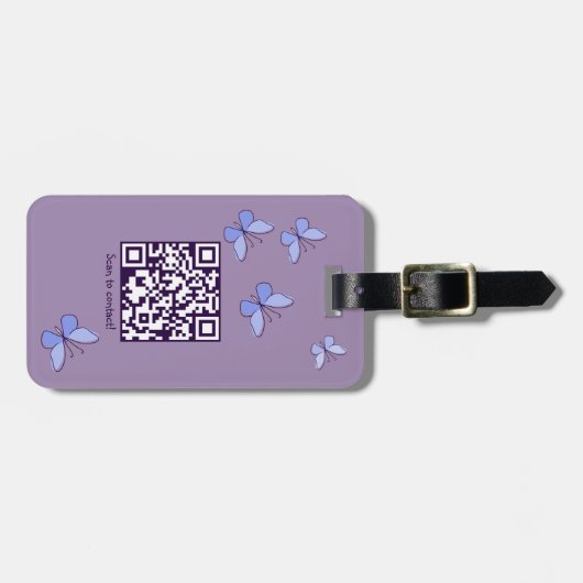 Étiquette À Bagage Code QR Papillons bleu-violet (Devant horizontal)
