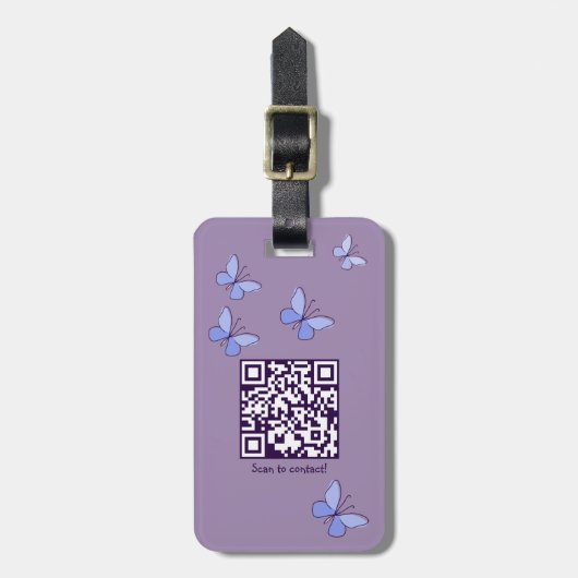 Étiquette À Bagage Code QR Papillons bleu-violet (Devant Vertical)