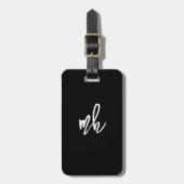 Étiquette À Bagage Code QR personnalisé Monogramme minimum noir et bl (Devant Vertical)