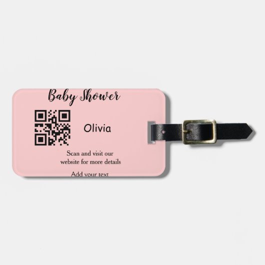 Étiquette À Bagage Code QR simple pour baby shower avec nom et texte (Devant horizontal)