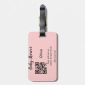 Étiquette À Bagage Code QR simple pour baby shower avec nom et texte (Dos Vertical)