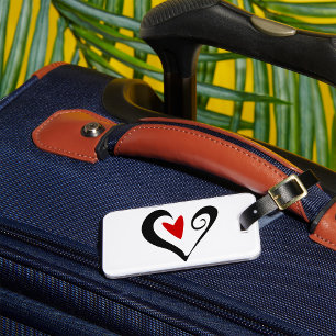 Étiquette À Bagage Coeur Abstrait rouge et noir Romantique moderne