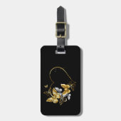 Étiquette À Bagage Coeur aux papillons d'or (Devant Vertical)