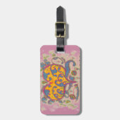 Étiquette À Bagage Coeur d'art populaire avec feuilles et fleurs (Devant Vertical)