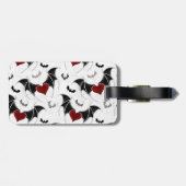 Étiquette À Bagage Coeur d'Halloween avec ailes de chauve-souris noir (Dos horizontal)