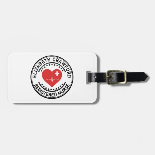 Étiquette À Bagage Coeur ECG de timbre d'infirmier autorisé avec (Devant horizontal)