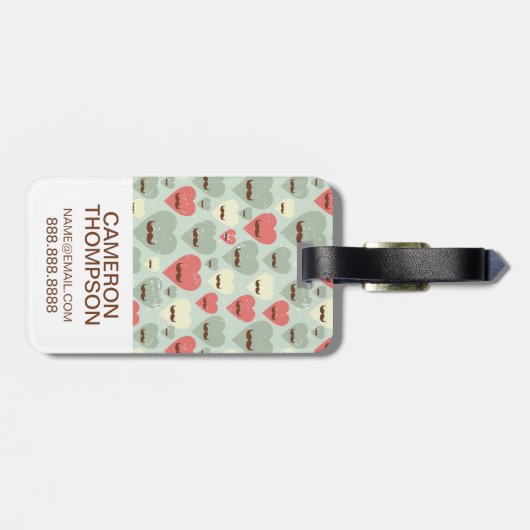 Étiquette À Bagage Coeur et moustache faits sur commande de Valentine (Dos horizontal)