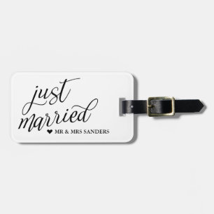 Étiquette À Bagage Coeur et script Tourbillonnant juste marié