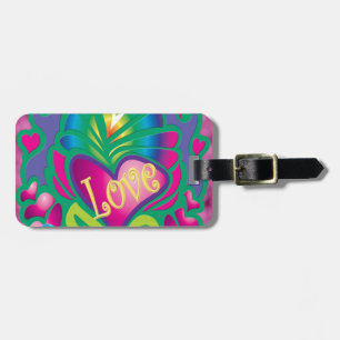 Étiquette À Bagage Coeur floral psychédélique