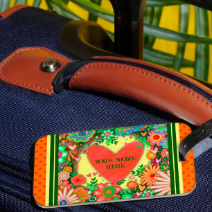 Étiquette À Bagage Coeur mignon Nom personnalisé Inspirivity Floral