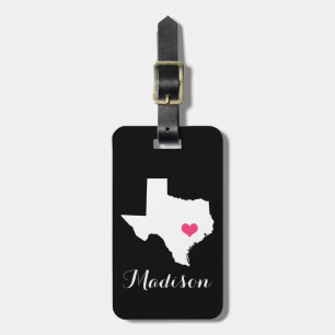 Étiquette À Bagage Coeur noir et rose personnalisé Texas Home State