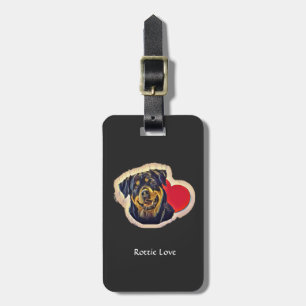 Étiquette À Bagage Coeur noir Tan Rottweiler