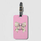 Étiquette À Bagage Coeur rose Leopard Girl Bow (Devant Vertical)