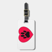 Étiquette À Bagage Coeur rouge avec Empreinte de patte de chien (Devant Vertical)