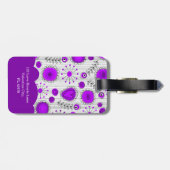 Étiquette À Bagage Coeurs blancs violet blanc Whimsical fleurs nom fl (Dos horizontal)