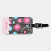 Étiquette À Bagage Coeurs bleu rose blanc et nom floral des fleurs (Devant horizontal)