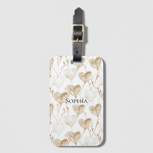 Étiquette À Bagage Coeurs Boho de crème Brown (Devant Vertical)