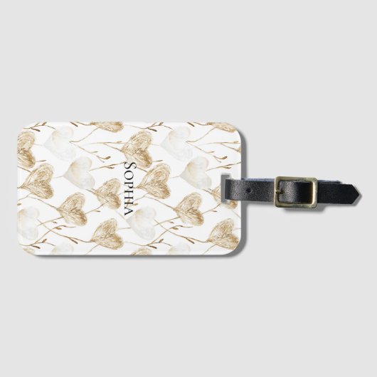 Étiquette À Bagage Coeurs Boho de crème Brown (Devant Horizontal)