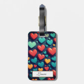Étiquette À Bagage Coeurs colorés, art Valentin (Dos Vertical)