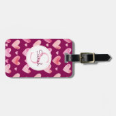 Étiquette À Bagage Coeurs d'aquarelle rose Valentines & Monogrammes (Devant horizontal)
