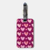 Étiquette À Bagage Coeurs d'aquarelle rose Valentines & Monogrammes (Dos Vertical)