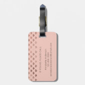 Étiquette À Bagage Coeurs de cuivre métallique rose Girly Script Mono (Dos Vertical)