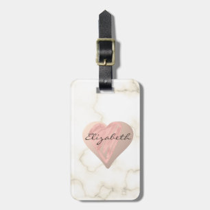 Étiquette À Bagage Cœurs de fille chic, Marbre - Personnalisé