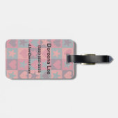 Étiquette À Bagage Coeurs Et Étoiles Motif Rose (Dos horizontal)