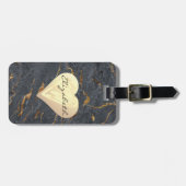 Étiquette À Bagage Coeurs Fille Chic, Marbre Or Gris (Devant horizontal)