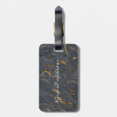 Étiquette À Bagage Coeurs Fille Chic, Marbre Or Gris (Dos Vertical)