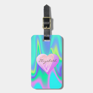 Étiquette À Bagage Cœurs girly chic, holographique - Personnalisé