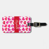 Étiquette À Bagage Coeurs griffés rouges et roses modernes Valentine  (Devant horizontal)