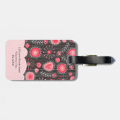 Étiquette À Bagage Coeurs gris-blanc et fleurs nom floral (Dos horizontal)