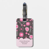 Étiquette À Bagage Coeurs gris rose blanc et nom fleuri (Dos Vertical)