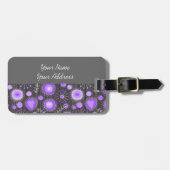 Étiquette À Bagage Coeurs gris violet blanc et fleurs florales (Devant horizontal)