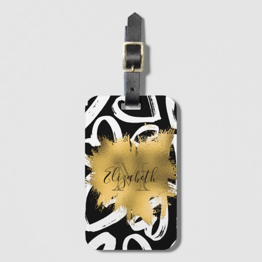 Étiquette À Bagage Coeurs Motif et Golden Foil (Devant Vertical)