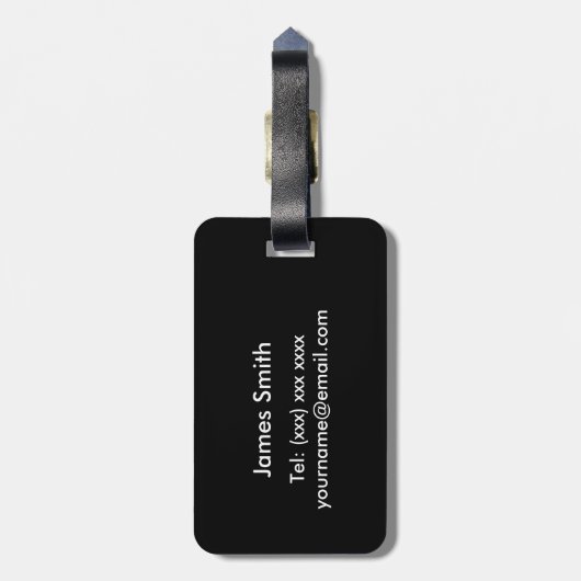 Étiquette À Bagage Coeurs noir et blanc, Monogramme (Dos Vertical)