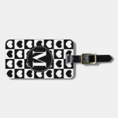 Étiquette À Bagage Cœurs noirs et blancs, Monogramme (Devant horizontal)