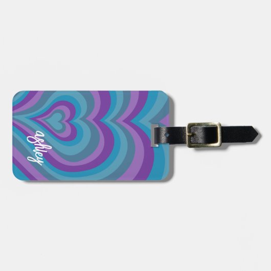 Étiquette À Bagage Coeurs psychédéliques Calligraphie Nom du script P (Devant horizontal)