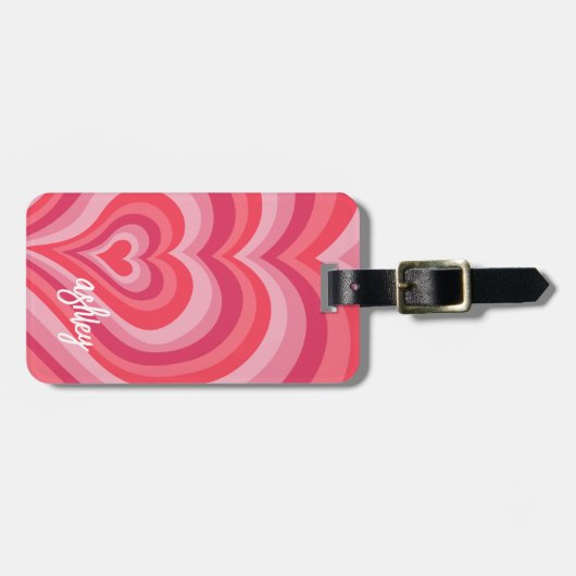 Étiquette À Bagage Coeurs psychédéliques Calligraphie Nom du script P (Devant horizontal)