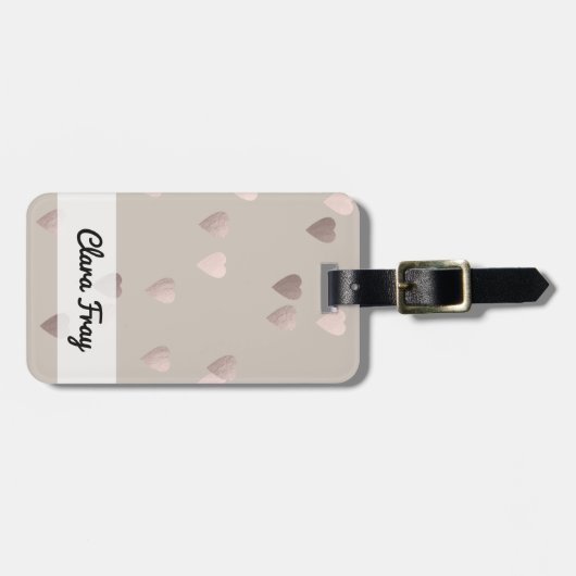 Étiquette À Bagage coeurs roses clairs simples d'amour d'or, neutres (Devant horizontal)