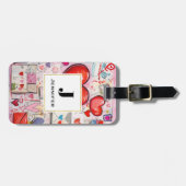 Étiquette À Bagage Coeurs Whimsical et lettres d'amour Monogramme (Devant horizontal)